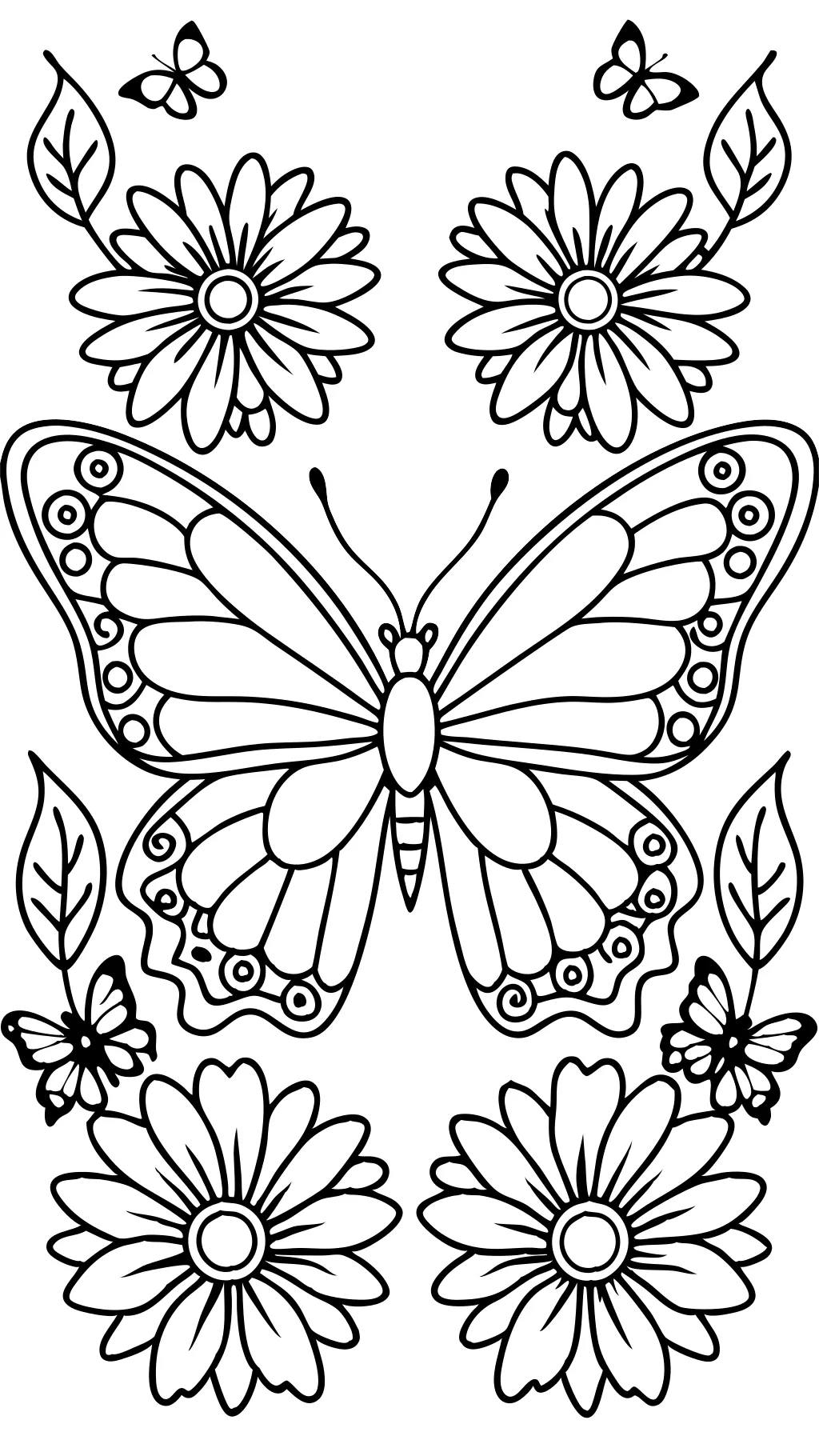 coloriages papillon et fleurs